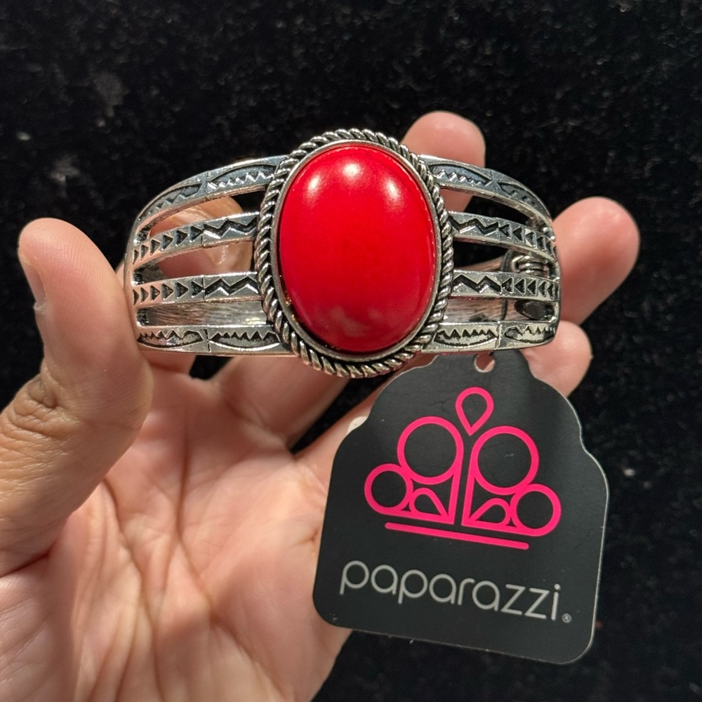 Paparazzi Red and Silver Statement Bracelet
